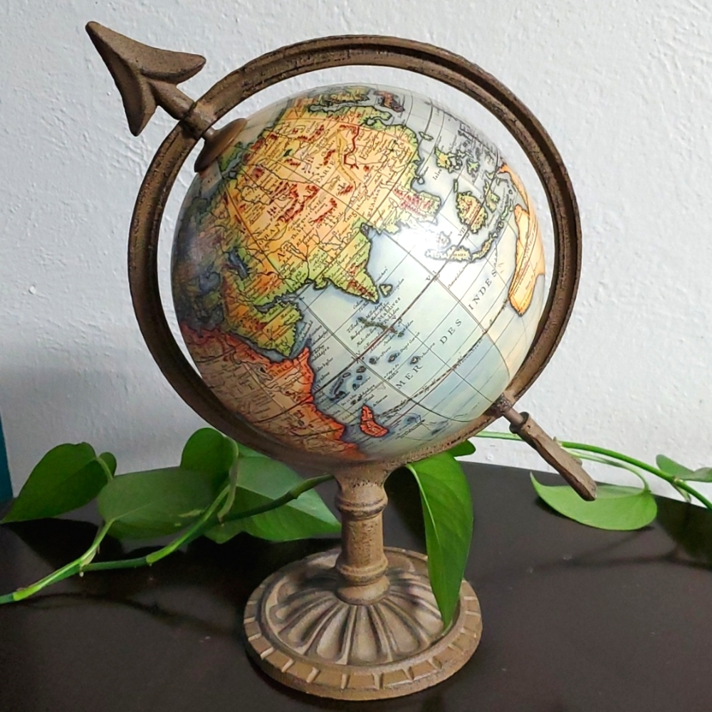 World Globe 1745 Terrestre A Paris Robert De Vaugondy Olde World Style Cast Iron